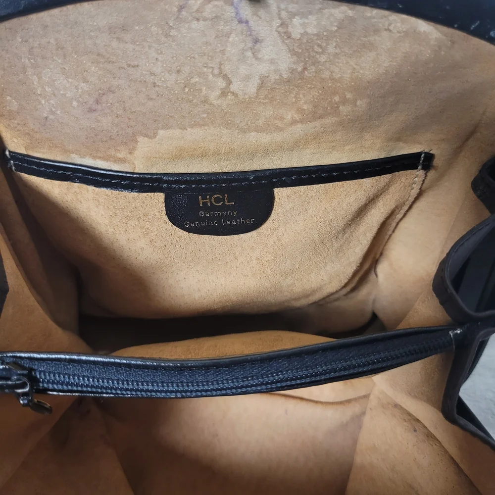 HCL Black and Brown Crossbody Bag German Leather Vintage *flaw